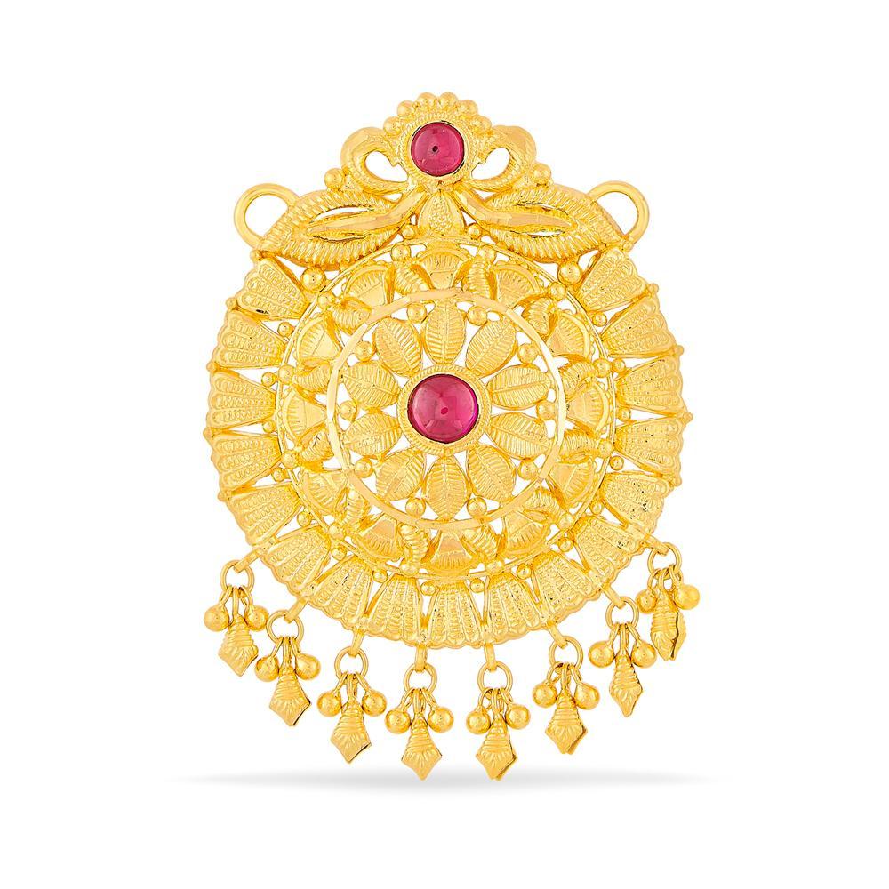 Buy Temple Design Gold Pendant with Ruby Accents