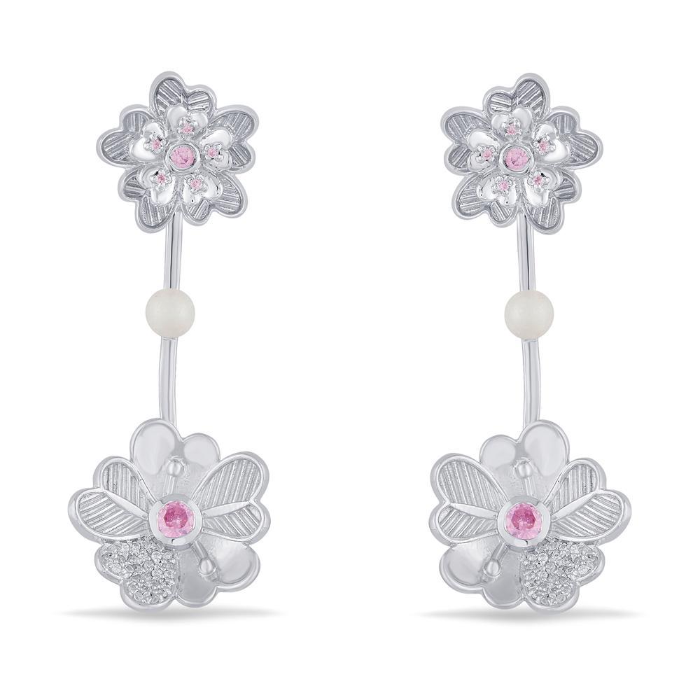 Buy Pink Peony Silver Dangler Earrings