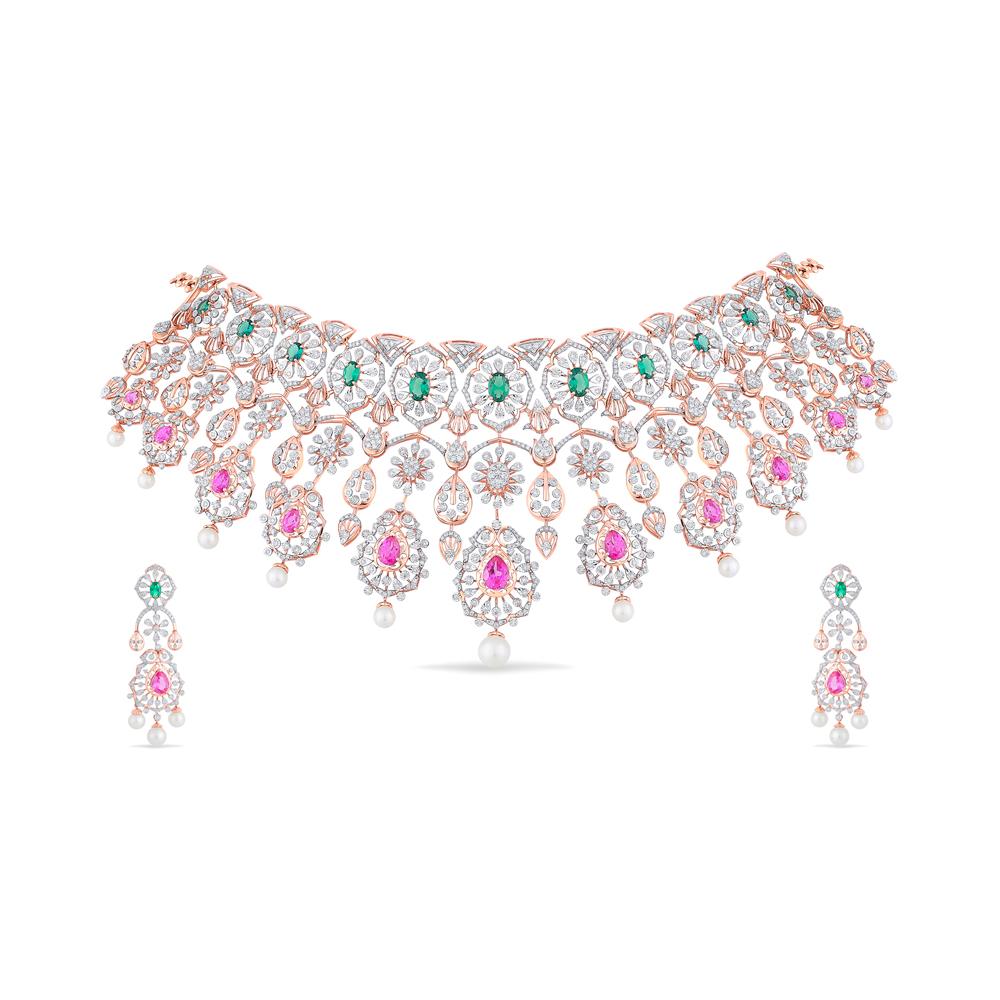 Buy 18 Karat Gold & Diamond Necklace Set