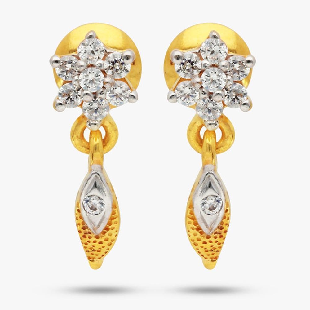 Buy Floral Design 22 Kt Gold & Cubic Zircon Earrings