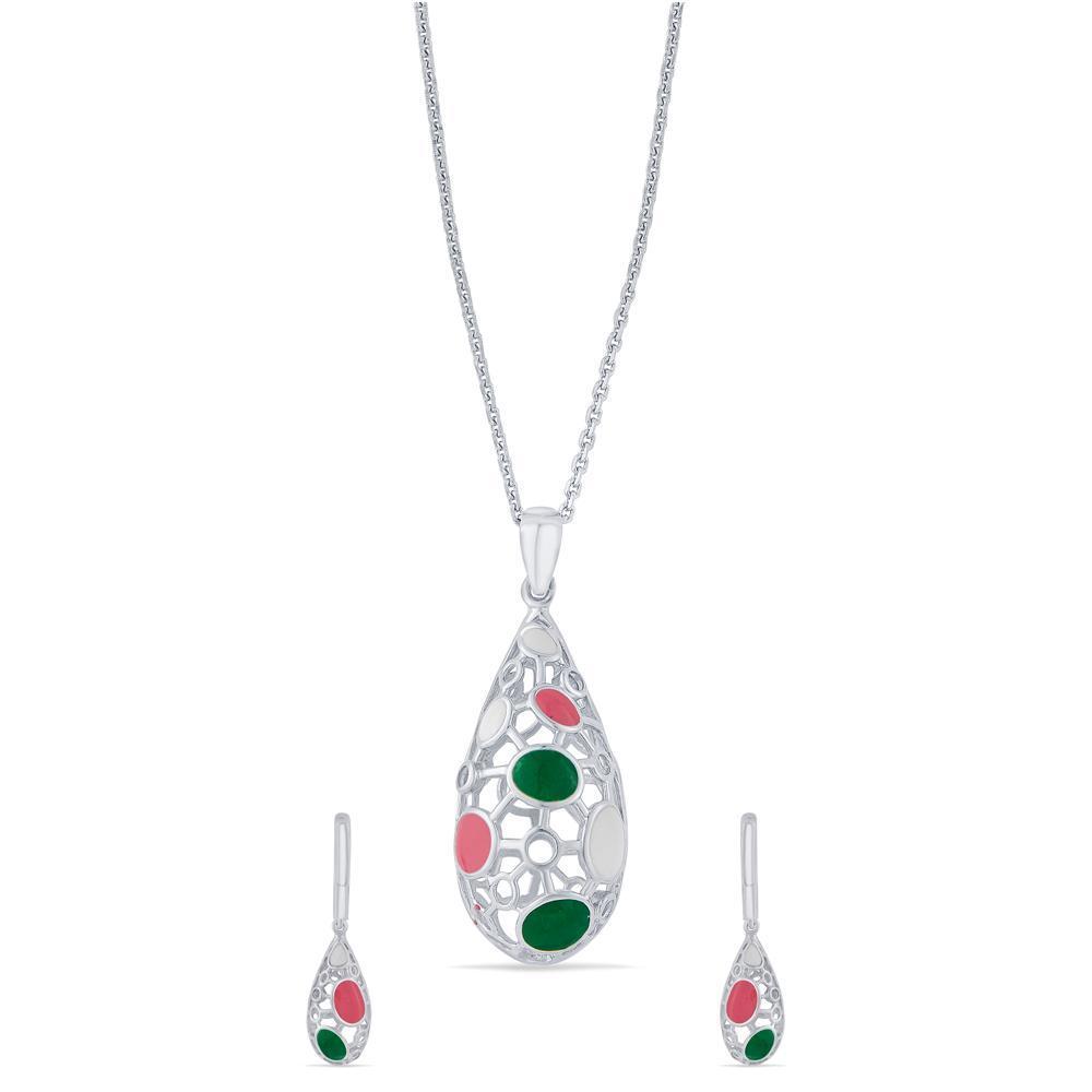Buy Silver Enamel Teardrop Set