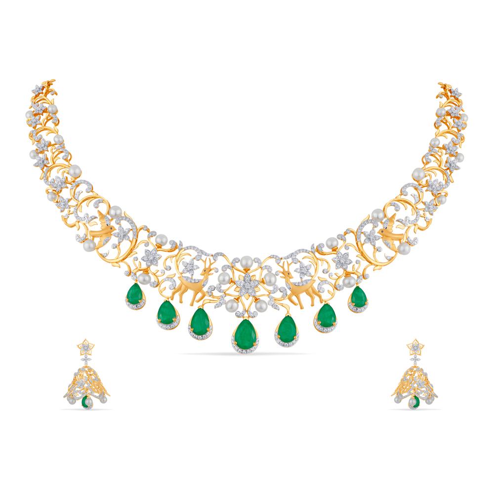 Buy 18 Karat Gold & Diamond Necklace Set