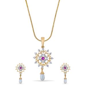 Buy 14 Karat Gold & Diamond Pendant Set