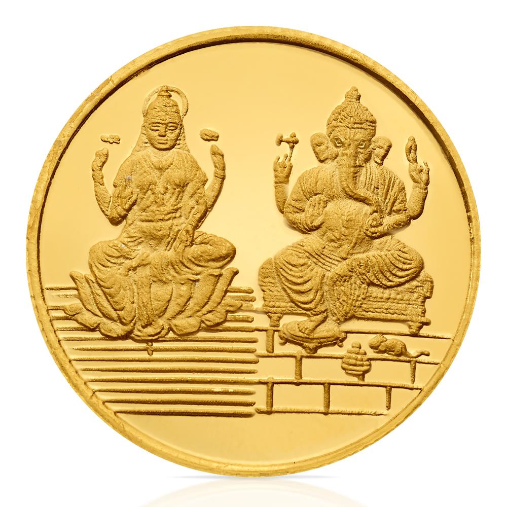 Buy 24 Kt Yellow Finish 5 Grams Laxmi Ganesh Gold Coin