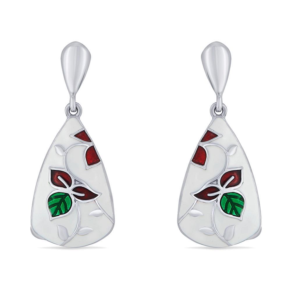 Buy Silver Enamel Botanical Teardrop Earrings