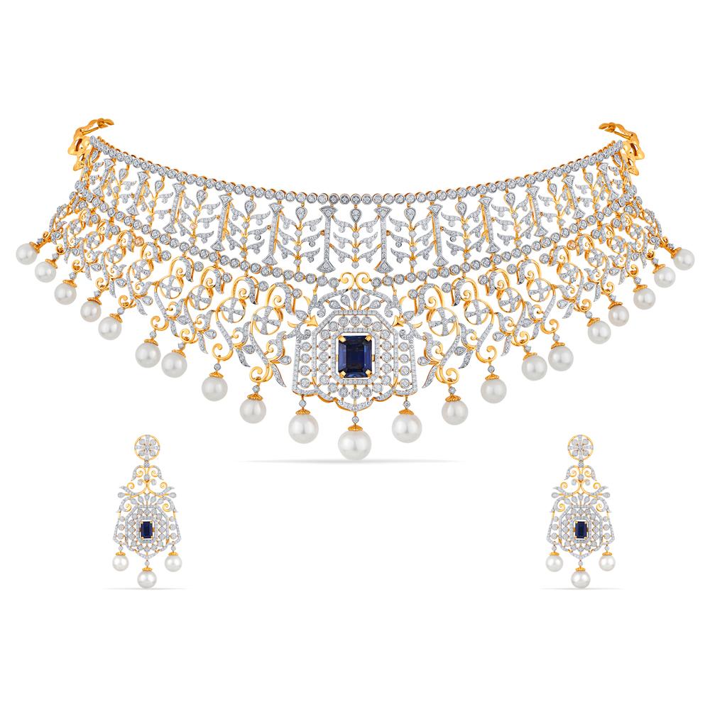 Buy 18 Karat Gold & Diamond Necklace Set