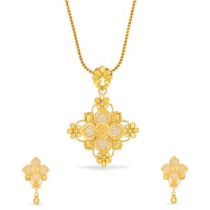 Buy 22 Karat Gold Floral Cross Pendant Set