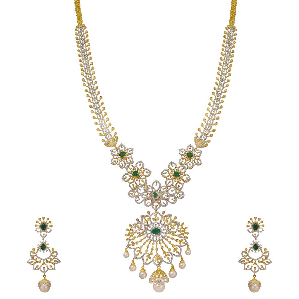 Buy 18 Karat Gold & Diamond Necklace Set
