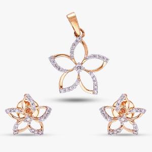 Buy Floral Design 14 Kt Gold & Diamond Pendant Set
